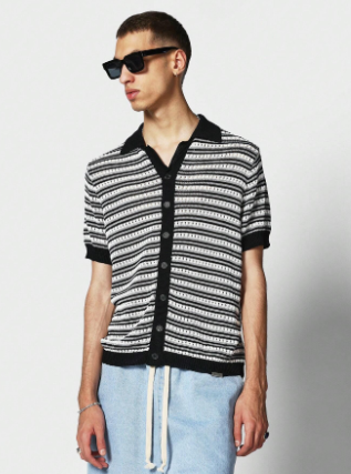 SUMWON Button Through Stripe Knit Shirt
