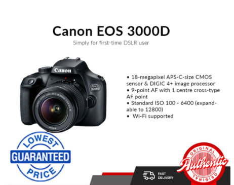 Canon EOS 3000D DSLR Camera with 18-55 DC III Lens w/ FREE 32GB SD CARD