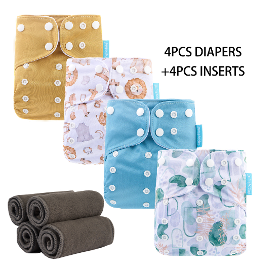 HappyFlute Baby Ecological Cloth Diapers Adjustable Washable Reusable Cloth Nappy For Baby Girls and Boys 4pcsDiaper+4pcs Inserts Set 11