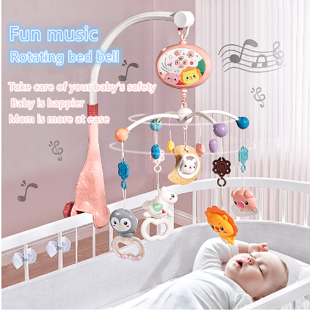 Crib Toys Hanging with Music Baby Bed Bell Remote Control Light Rotating Newborn Sleeping Toy