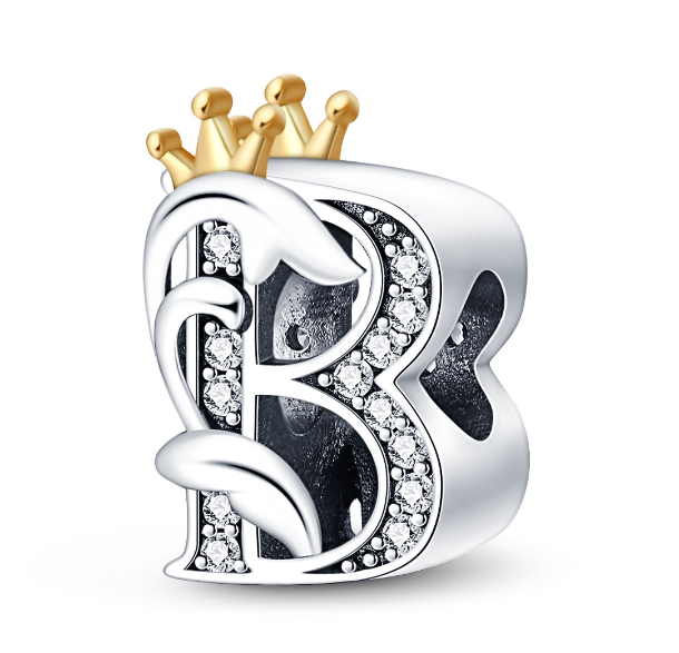 2023 New Pandora Charm 925 Sterling Silver 26 A-Z Letters With Beards Crown Letter Pendant Suitable B