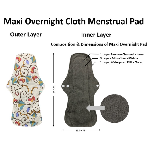 Maxi Overnight Organic Bamboo Charcoal Waterproof Washable Reusable Napkin Heavy Flow Menstrual Pads MP22