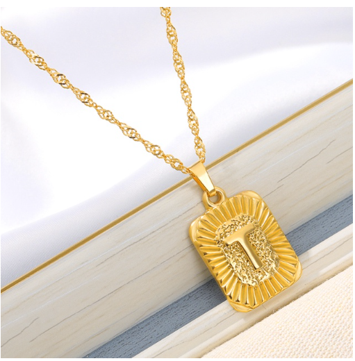Maxzone Initial A-Z Letter Necklaces Unisex Charm Luster Gold Medal Capital Letter Necklace Pendant For Women Men Jewelry Gift T