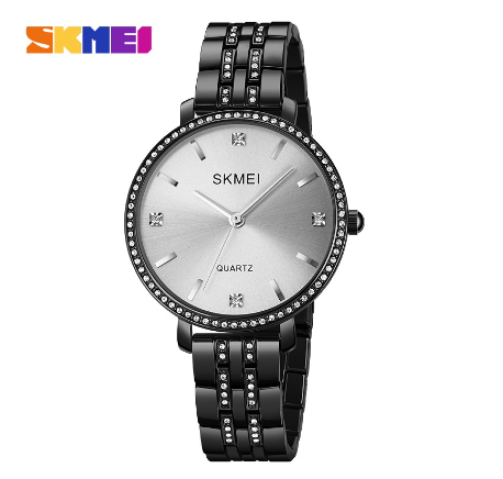 SKMEI Watch For Woman Waterproof Original Women Stainless Steel Quartz 2006  BLACK SILVER