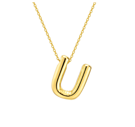 Meaeguet Initial Necklace for Women Girls,Dainty Gold Balloon Bubble Letter Necklace Layered Necklaces Puffy Name Personalized U