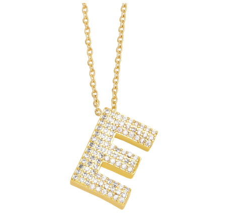 Fashion Clear Crystal A-Z Initial Necklace for Women Copper Gold Plated 26 Letters Pendant Name Jewelry Gifts E