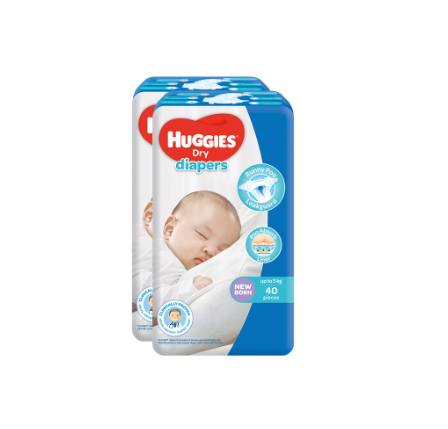 Huggies Dry Diapers Newborn 40 pcs x 2 Packs 80 pcs