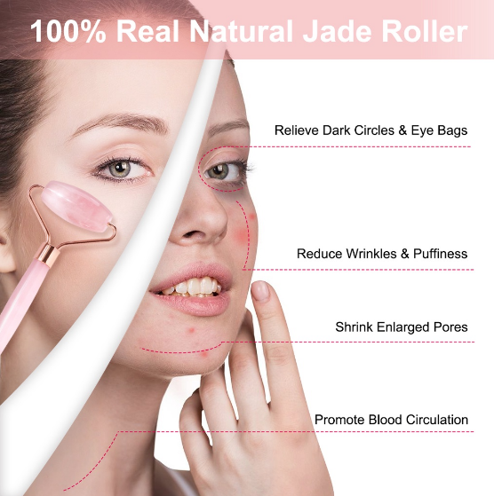 MAANGE Jade Roller and Gua Sha Set - Anti Aging Rose Quartz Face Roller Massager & Guasha Tool for Face, Eye, Neck - Natural Beauty Skin