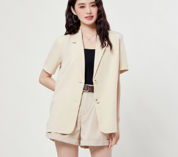 Lovito Casual Plain Suit Collar Women Blazer L33ED018 Light Khaki