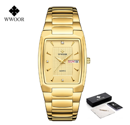 Wwoor Luxury Gold Women Bracelet Watches 2022 Design Square Ladies Dress Quartz Wristwatch ALL GOLD
