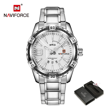 Naviforce NF9117 Men Original Brand Stainless Steel Fashion Sport Full Steel Quartz Waterproof Gold With Original Box Watch M6