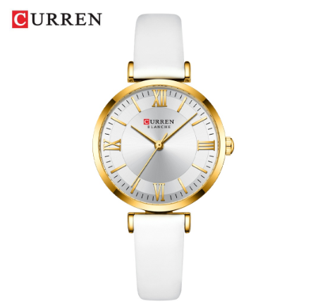 CURREN Original Brand Women's Watch Fashion Simple Leather Quartz Waterproof 9079 X WHITE