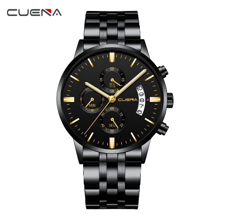 CUENA Men's Watch Original Brand Multifunctional Fashion Casual Automatic Date Dial Waterproof in Full Steel 6801 M4