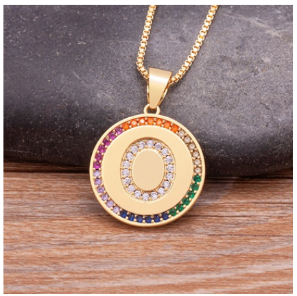 New Arrival Luxury A-Z Initial 26 Letters Pendant Charm Chain Necklaces High Quality Zircon Rainbow Jewelry O