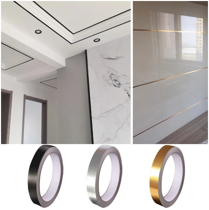 1 Roll 50M Waterproof Copper Foil Gap Sealing Tape/ DIY Home Wall Floor Tile Self-adhesive Strip Sticker Decoration