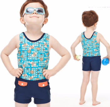 Baby Boy Cartoon Vest Style One-piece Swimwear Kids Sunscreen Quick Drying Swimsuit Beachwear Surfing Suit