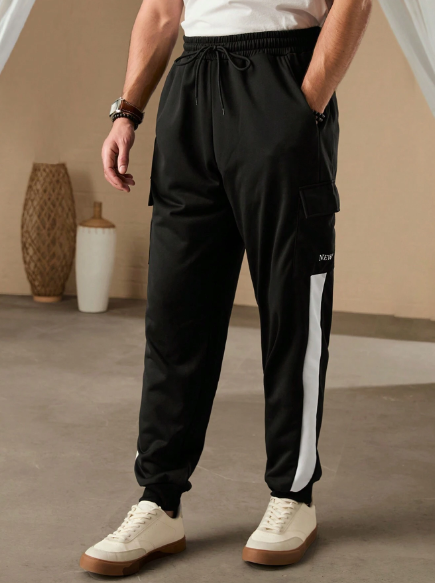 Manfinity KASUA Men Color-Block Patchwork Drawstring Waist & Cuffed Workwear Jogger Pants