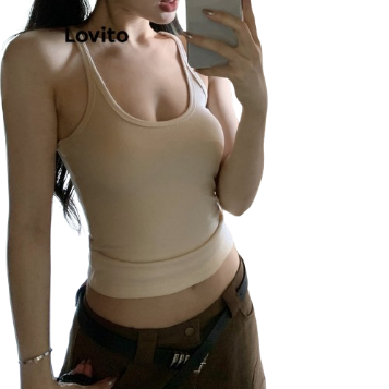 Lovito Women Spaghetti Strap Cami Top LNE17057 (Apricot)