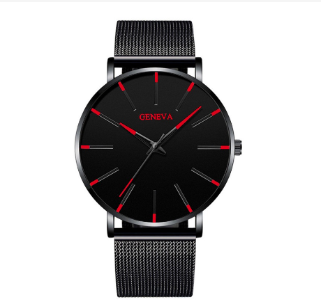 Ready Stock Men Black Stainless Steel Mesh Business GENEVA Watch Luxury Men Sport Watch Quartz Clock 02