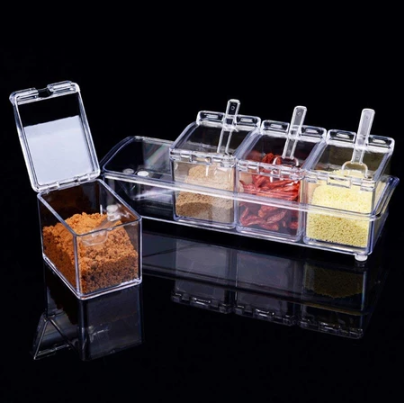 Clear Seasoning Rack Spice Pots - 4 Piece Seasoning Box Storage Container Condiment Jars