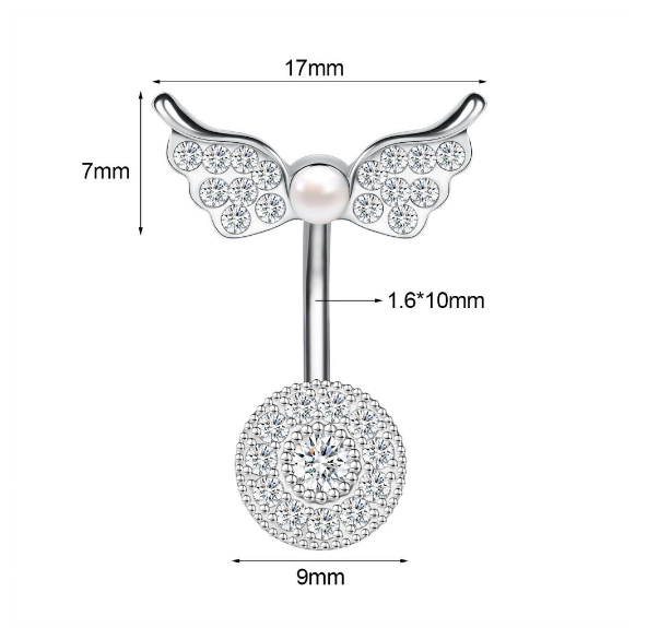 1PC Stainless Steel Navel Ring Crystal Pendant Navel Piercing Butterfly-pattern Wing-shape Heart-shape Prevent Allergy Navel Ring S8