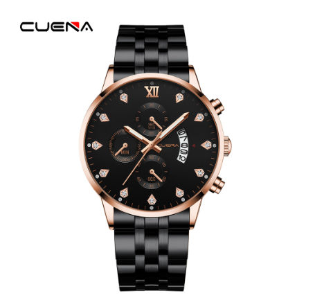 CUENA New Men's Watch Fashion Business Stainless Steel Waterproof Quartz Watch BLACK ROSEGOLD ROSEGOLD