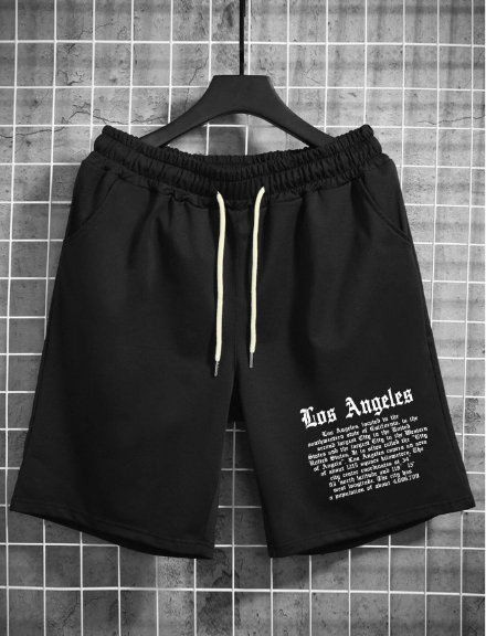 Manfinity Homme Loose Fit Men's Slogan Graphic Drawstring Waist Track Shorts Baggy Knee Letter Los Angeles