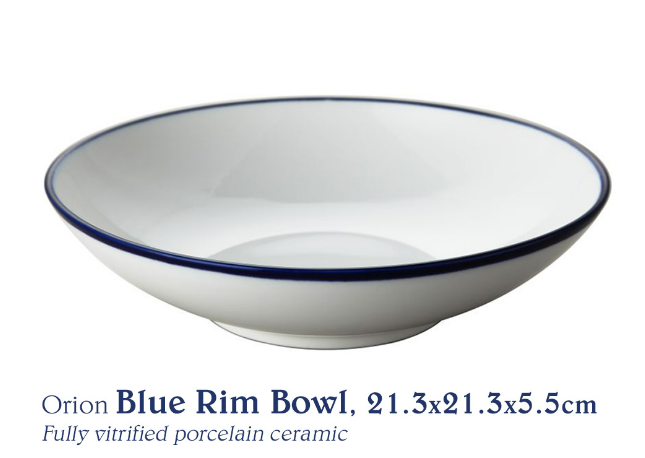 Chef's Classics Orion Ceramic Blue Rim Bowl, 21.3x21.3x5.5cm