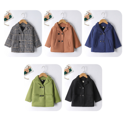 Bear Leader Baby Boys Woolen Jacket Long Double Breasted Warm Infant Toddler Lapel Tweed Coat Outerwear Coats