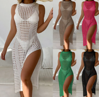 2023 Beach Bikini Cover Up Crochet Knit Mesh Cover Up Swimsuit Beach Cover Up Dress Women Knitted Woman
