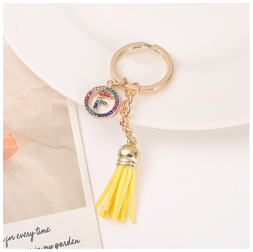 Mini Colorful Rhinestone A-Z Letter Keychains Trendy Tassel 26 Initials Metal Keyring Bag Charms Pendant Key Holder Accessories F