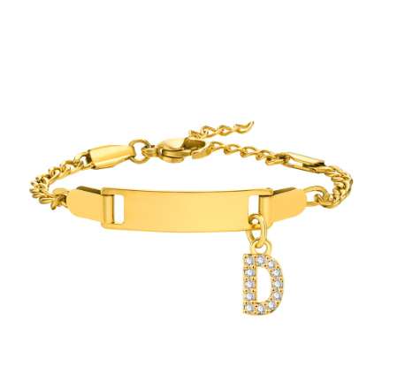 Vnox Baby Name Bracelet with Letter Pendant,Toddler Child ID Bracelet Girl Boy Birthday Gift D