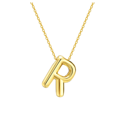 Meaeguet Initial Necklace for Women Girls,Dainty Gold Balloon Bubble Letter Necklace Layered Necklaces Puffy Name Personalized R