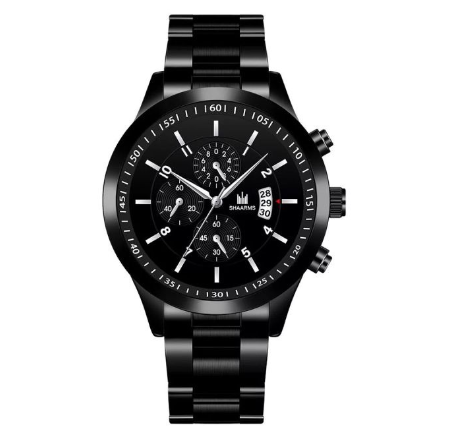 Luxury Business Men's Three-eye Calendar Analog Watch Stainless Steel Waterproof Men Quartz Wristwatches Relo Ng Kalalakihan BLACK SILVER