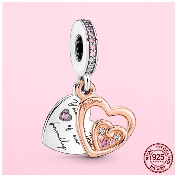 925 Sterling Silver Flamingo Leaf Rose Flower Charm CZ Luxury Pandora Pendant Fit Pandora Bracelet Necklace For Women DIY Making S10