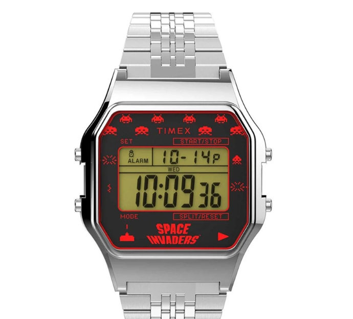 Timex 80 Space Invaders Silver Stainless Steel Digital Watch For Unisex TW2V30000 STYLE