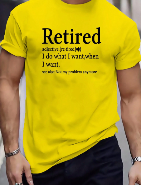 Plus Size Men's "Retired" Print Crew Neck Short Sleeve T-Shirt,Graphic Tee