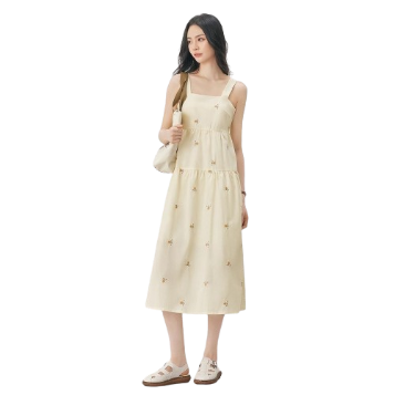 ovito Ditsy Floral Draped Cotton Embroidered Sunflower Dress L52AD074