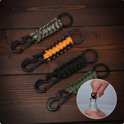 Outdoor Paracord Keychain Ring Camping Carabiner Military Braided Cord Rope Survival Kit Emergency Knot Bottle Opener Tools