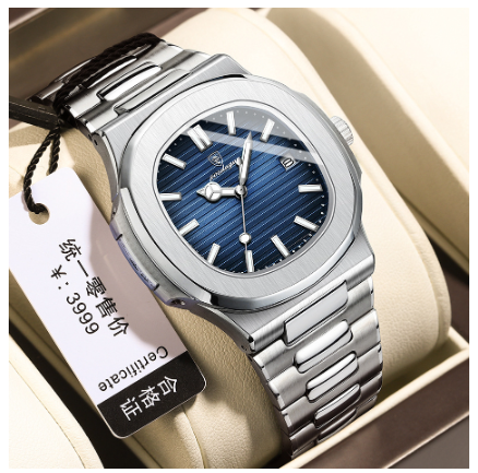 POEDAGAR casual watch for men 2023 original waterproof fashion ultra thin calendar luminous stainless steel analog watch BLUE
