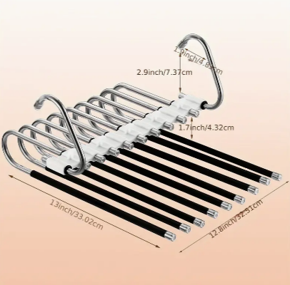 Upgrade 9 Layers Pants Hangers Space Saving, Jeans Hangers Non Slip Stainless Steel Multifunctional Rack S-Type Closet Organizer With Extre 5 Hooks For Leggings Trousers Closet Storage Saving 80% Spac