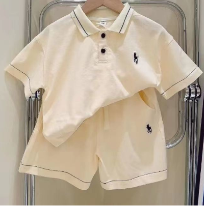 Kids Suit Boys Clothing Short-Sleeved lLapel POLO Shirt Monochrome T-shirt top Loose Casual Shorts 2-Piece Set