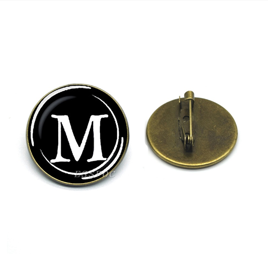 New 2023  Vintage Bronze Color Lapel Pin Letters A To Z Brooches Fashion Initial Letter Brooch Pins Suit Badges Women Men M