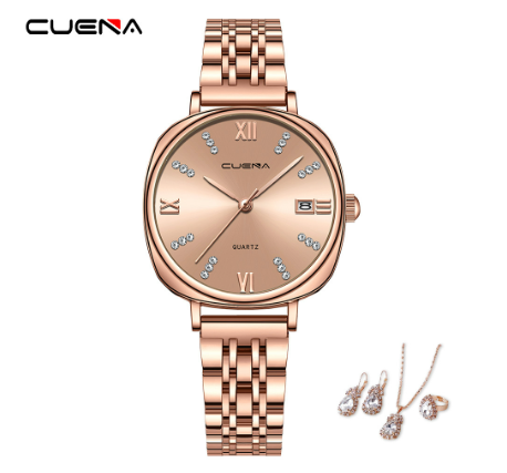 CUENA Original Women Watches Stainless Steel Waterproof Unique Creative Small Dial Fashion Casual Business Sports Quartz Analog Set 4 W03