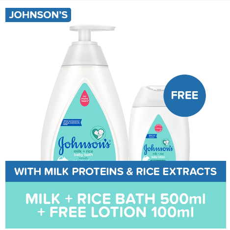 Johnson’s Milk+Rice Baby Bath Routine Bundle (Bath 500ml + Free Lotion 100ml)