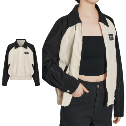 Lovito Women Colorblock Jacket L62ED074 (Black and White)