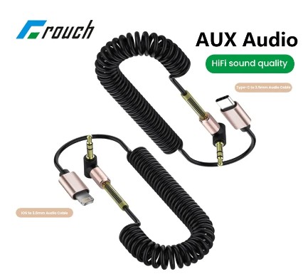 Type-C/Lightning/3.5MM To 3.5MM Audio Cable Flexible Car Spring AUX Cable Adapter For Phone Tablet Connect To Speaker Headphone