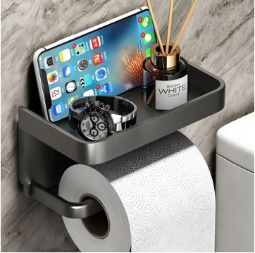 Punch-Free Toilet Tissue Holder Wall Mounted Bathroom Toilet Roll Paper Mobile Phone Organizer Rack