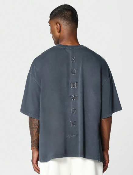 SUMWON Oversized Fit Washed Tee With Embroidery