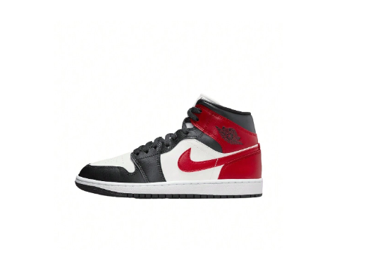 Jordan Air Jordan 1 Mid WMNS "Black Toe" Mid-Top Retro Basketball Shoes For Women, Black-Red, BQ6472-160